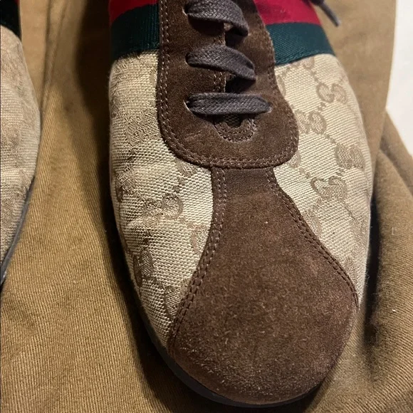 Vintage Gucci brown suede canvas GG Guccissima Optic men’s sneakers (12.5)